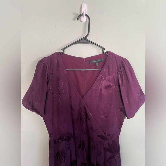 Forest Lily Plum Floral Design Flutter Sleeve Wide Leg Jumpsuit Size 4 - Picture 2 of 8